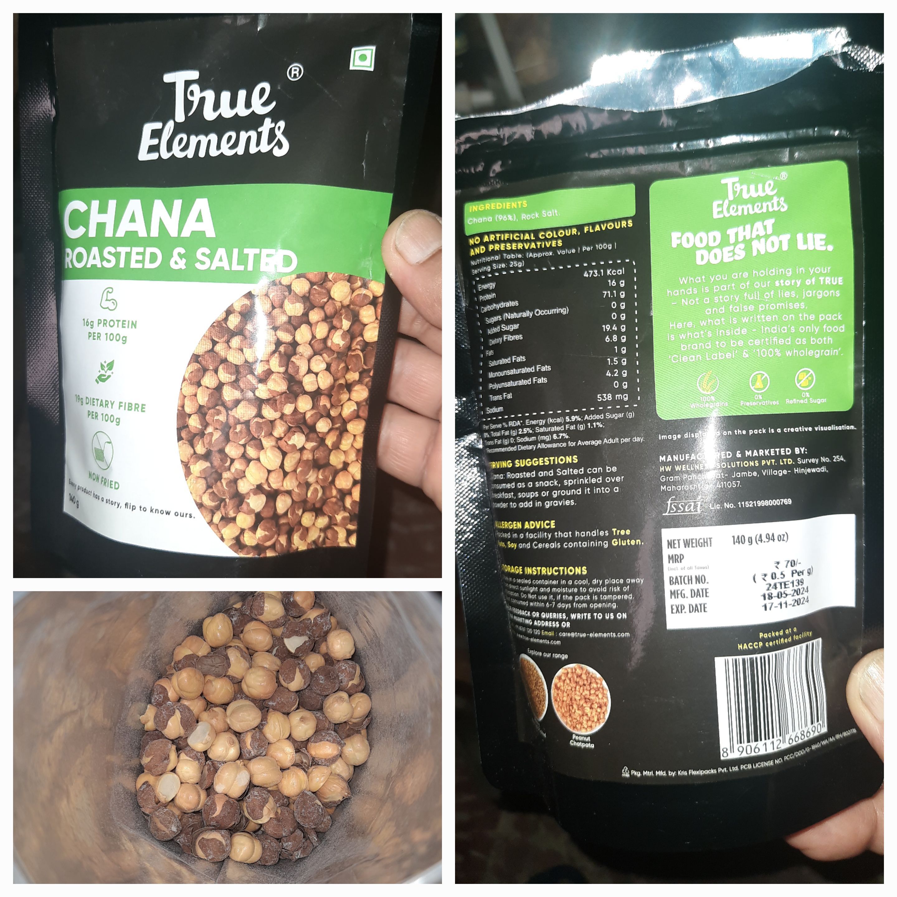 True Elements Roasted & Salted Chana: The Ultimate Healthy Snack with High Protein & Fiber