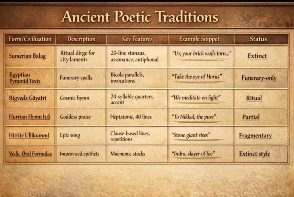 Lost Echoes: Extinct Ancient Poetry Forms and the Dawn of Human Verse